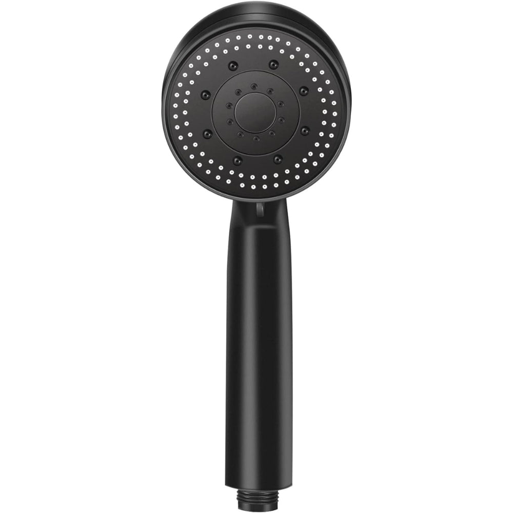 Pommeau de douche noir mat vu de face, avec sa couronne de picots anticalcaire