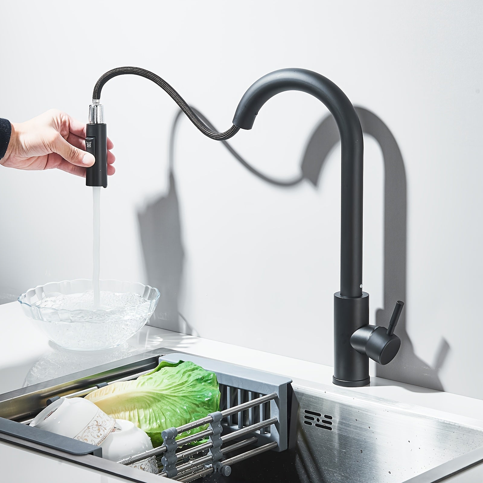 Mitigeur de cuisine à douchette extractible en acier inoxydable, acier inoxydable