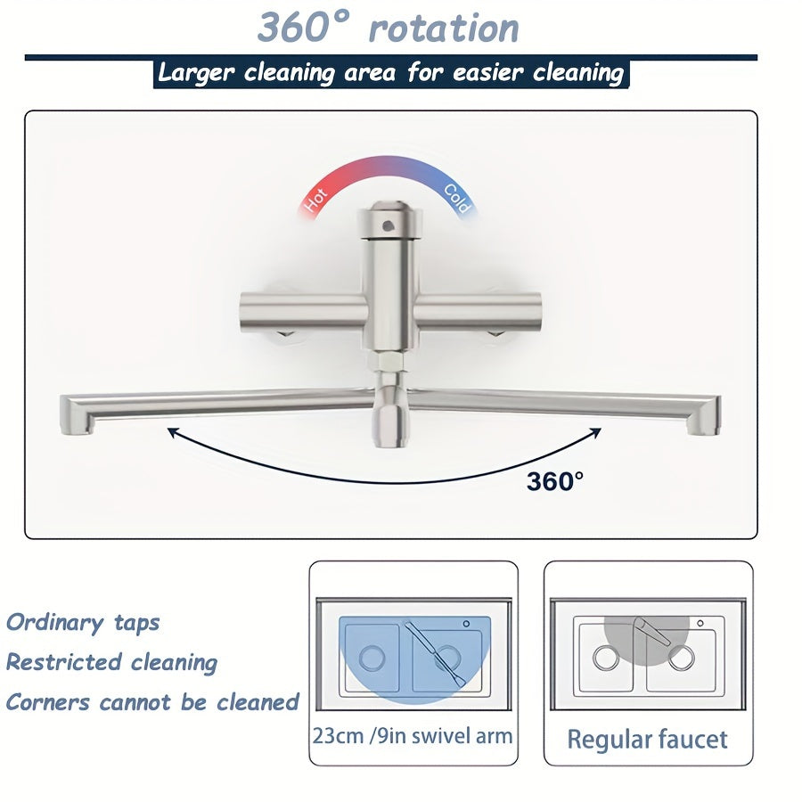 Robinet de cuisine à bec rotatif en acier inoxydable 304, pose mural