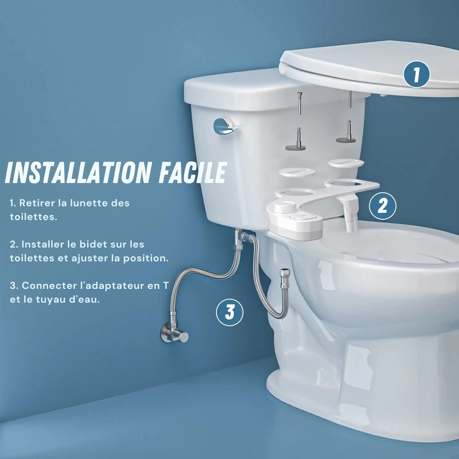 Kit de bidet WC japonais à jet réglable avec double buse et installation universelle