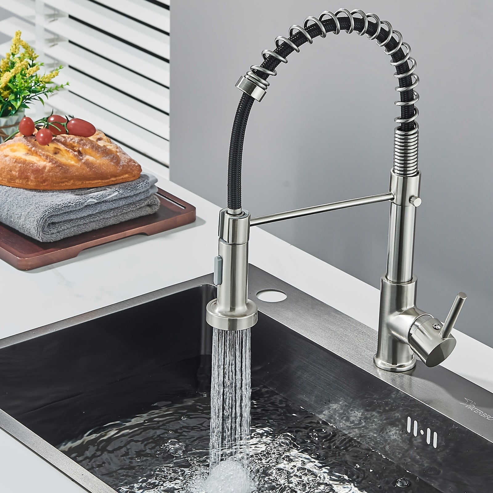 Robinet de cuisine encastrable en acier inoxydable, raccord 3/8