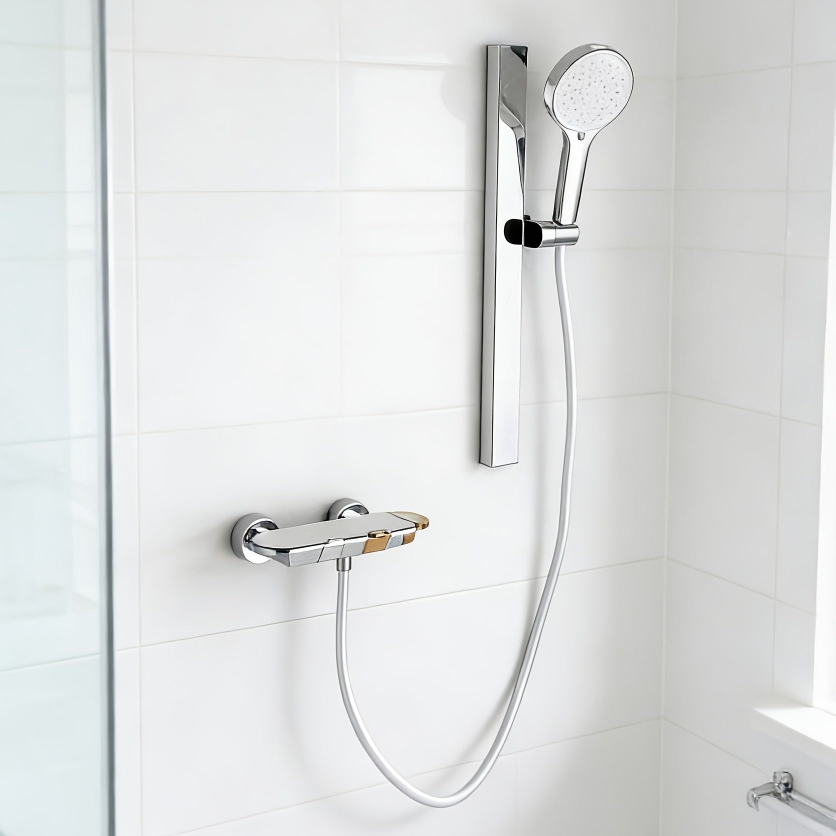 Robinet de douche en cuivre, pose mural
