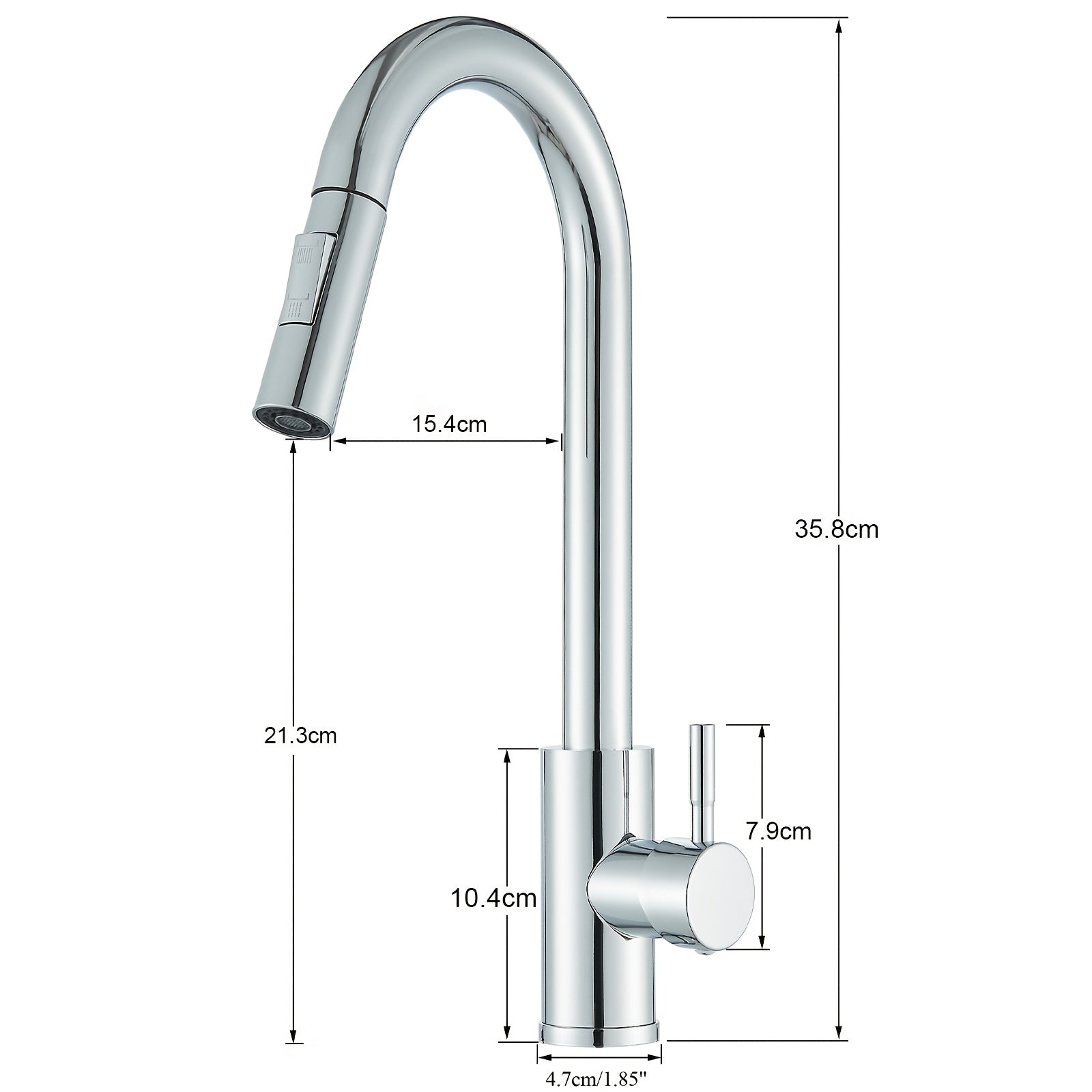 Mitigeur de cuisine à douchette extractible en acier inoxydable, raccord 3/8