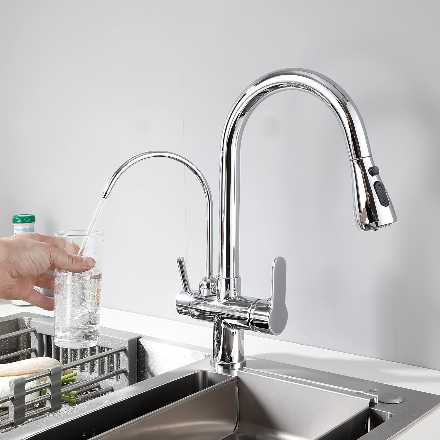 Robinet de cuisine en acier inoxydable, raccord 3/8