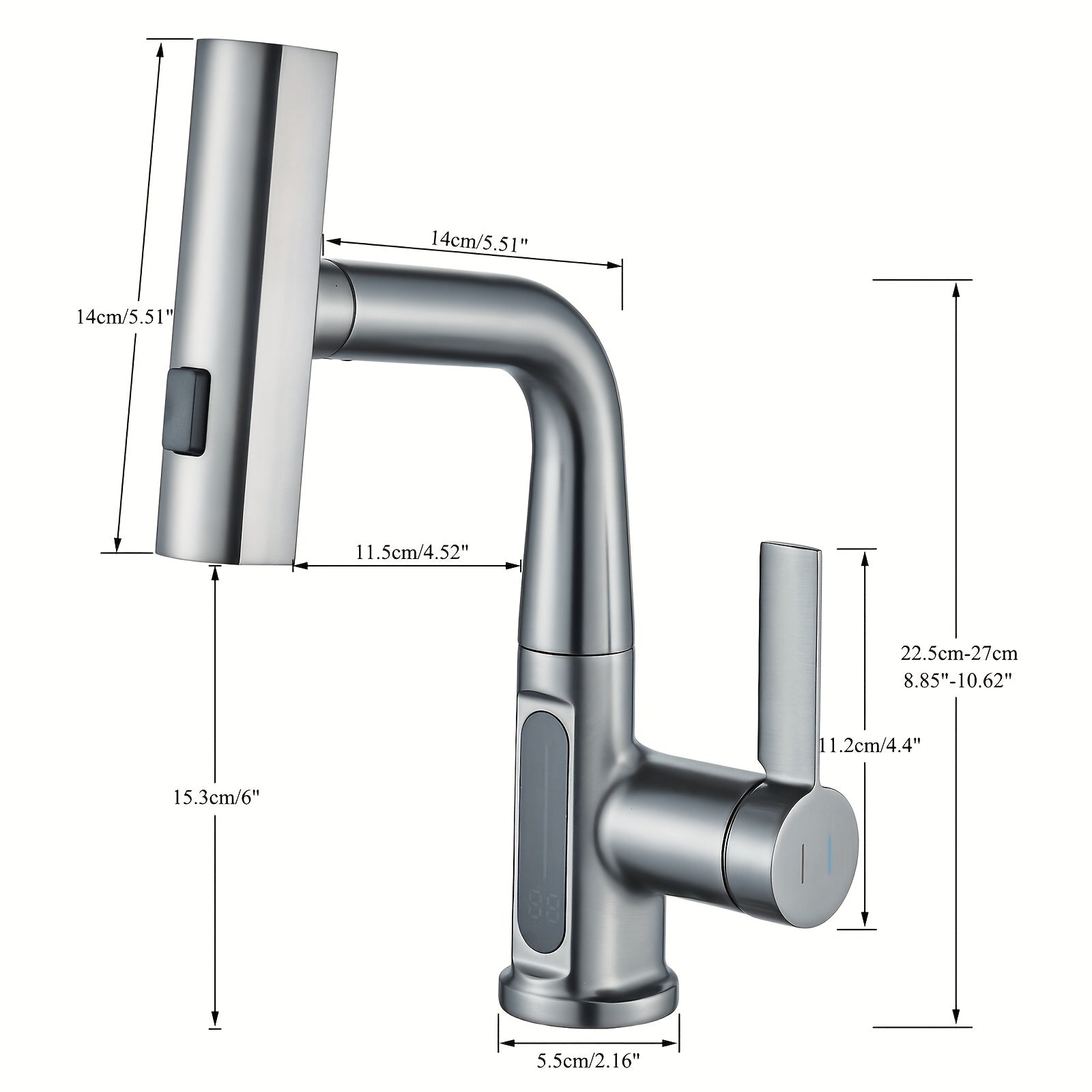 Mélangeur d'évier à bec rotatif en acier inoxydable 304, raccord 3/8