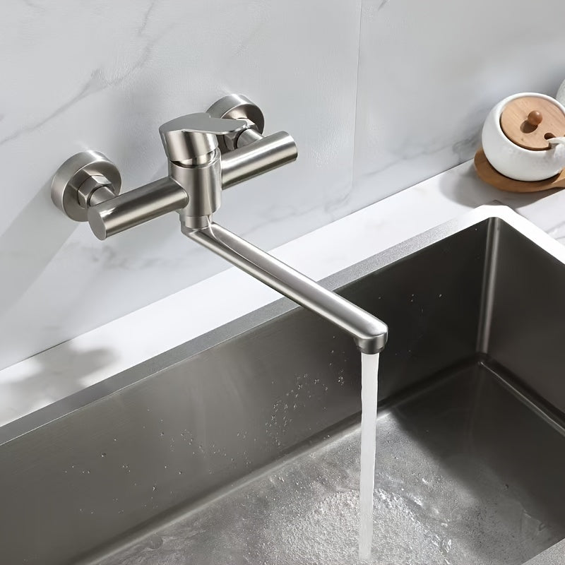 Robinet de cuisine à bec rotatif en acier inoxydable 304, pose mural