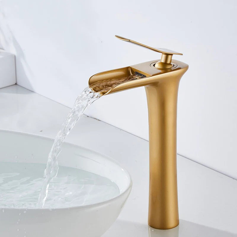 Robinet De Lavabo, Robinet De Salle De Bain Monotrou Moderne Avec Bec Cascade Couleur Doree 79668972 Robinet De Lavabo, Robinet De Salle De Bain Monotrou Moderne Avec Bec Cascade Couleur Doree 79668972