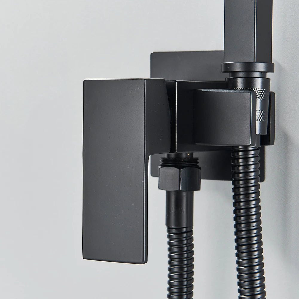 Douchette WC hygiénique murale noire avec mitigeur et support intégré