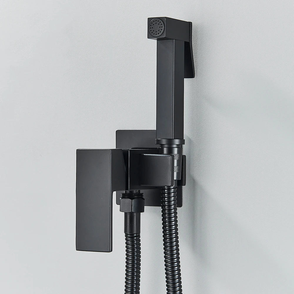 Douchette WC hygiénique murale noire avec mitigeur et support intégré