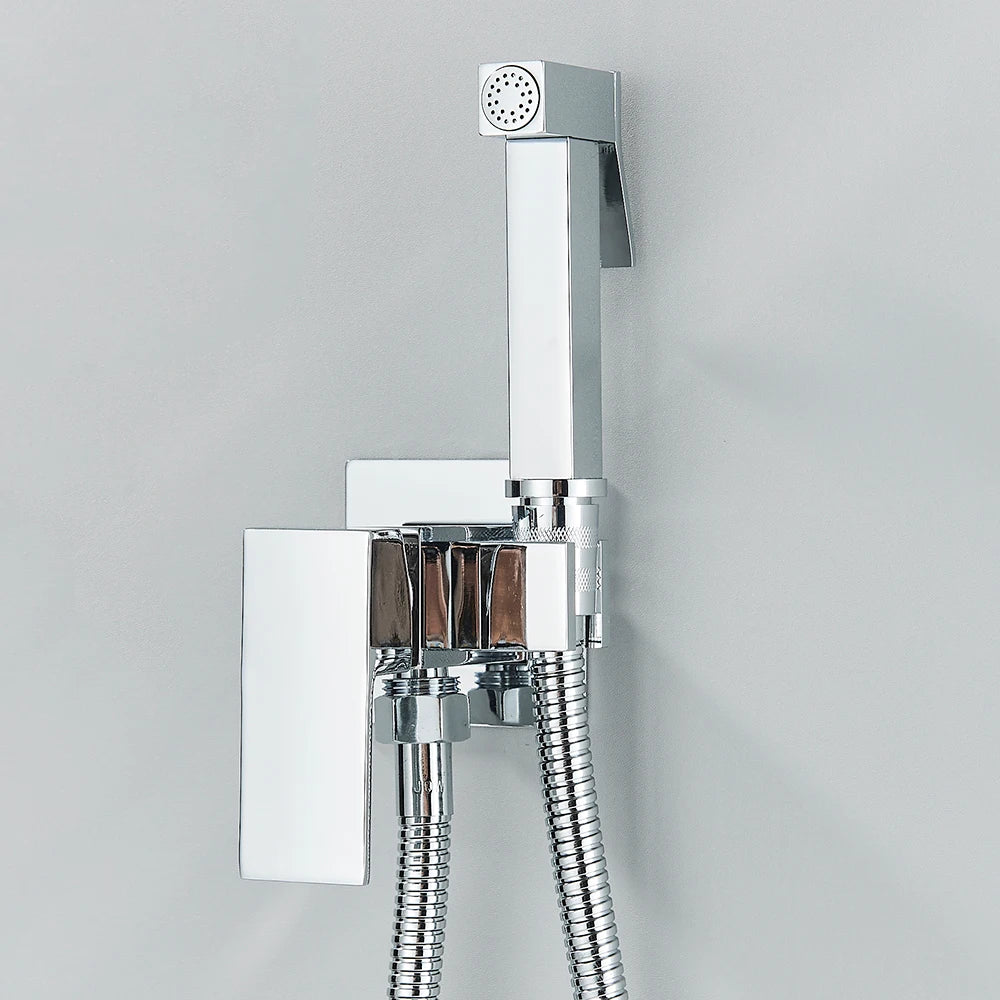 Douchette WC hygiénique murale noire avec mitigeur et support intégré