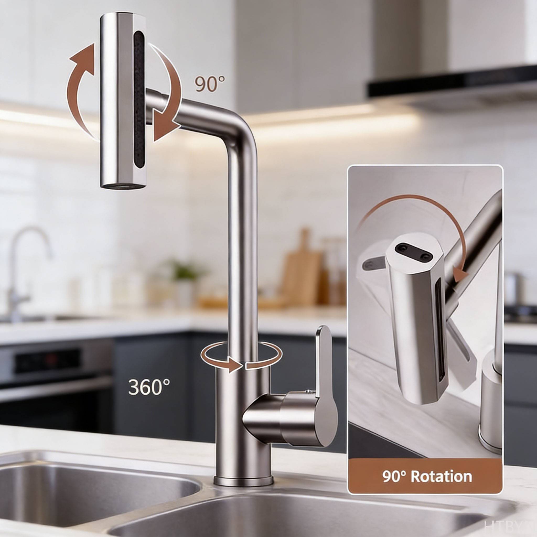 Robinet de cuisine à bec rotatif en ABS, abs