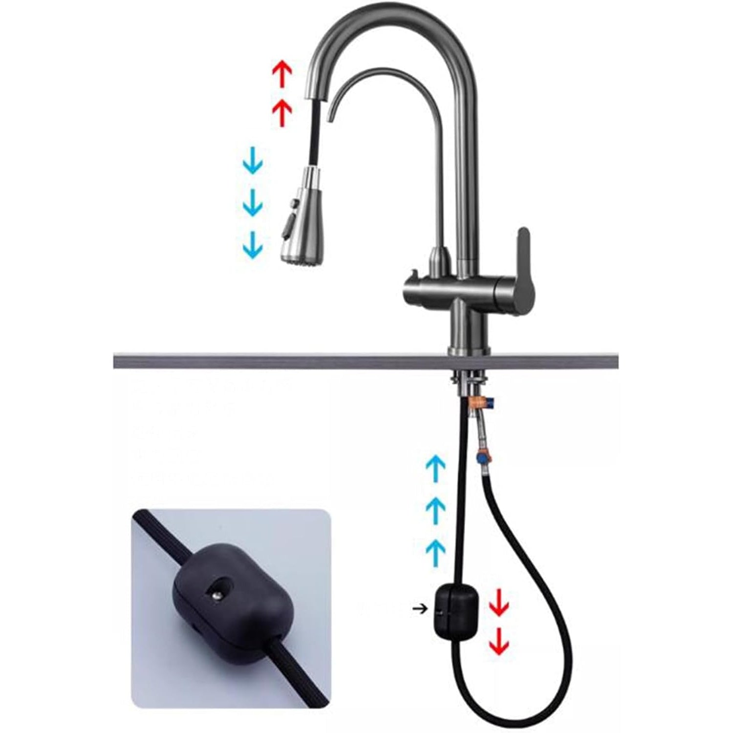 Robinet de cuisine à douchette extractible en acier inoxydable 304, raccord 1/2