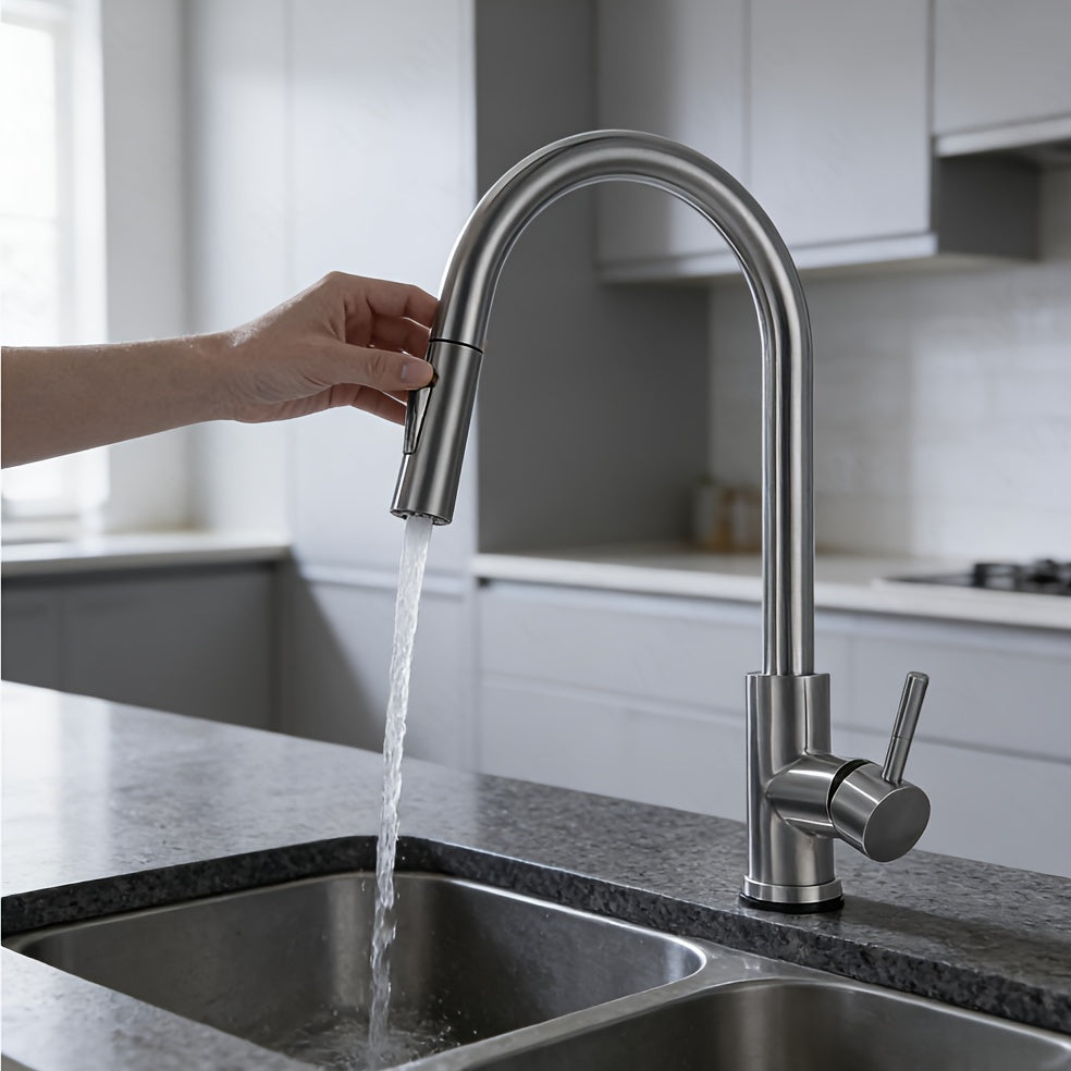 Mitigeur de cuisine à bec rotatif en acier inoxydable, acier inoxydable