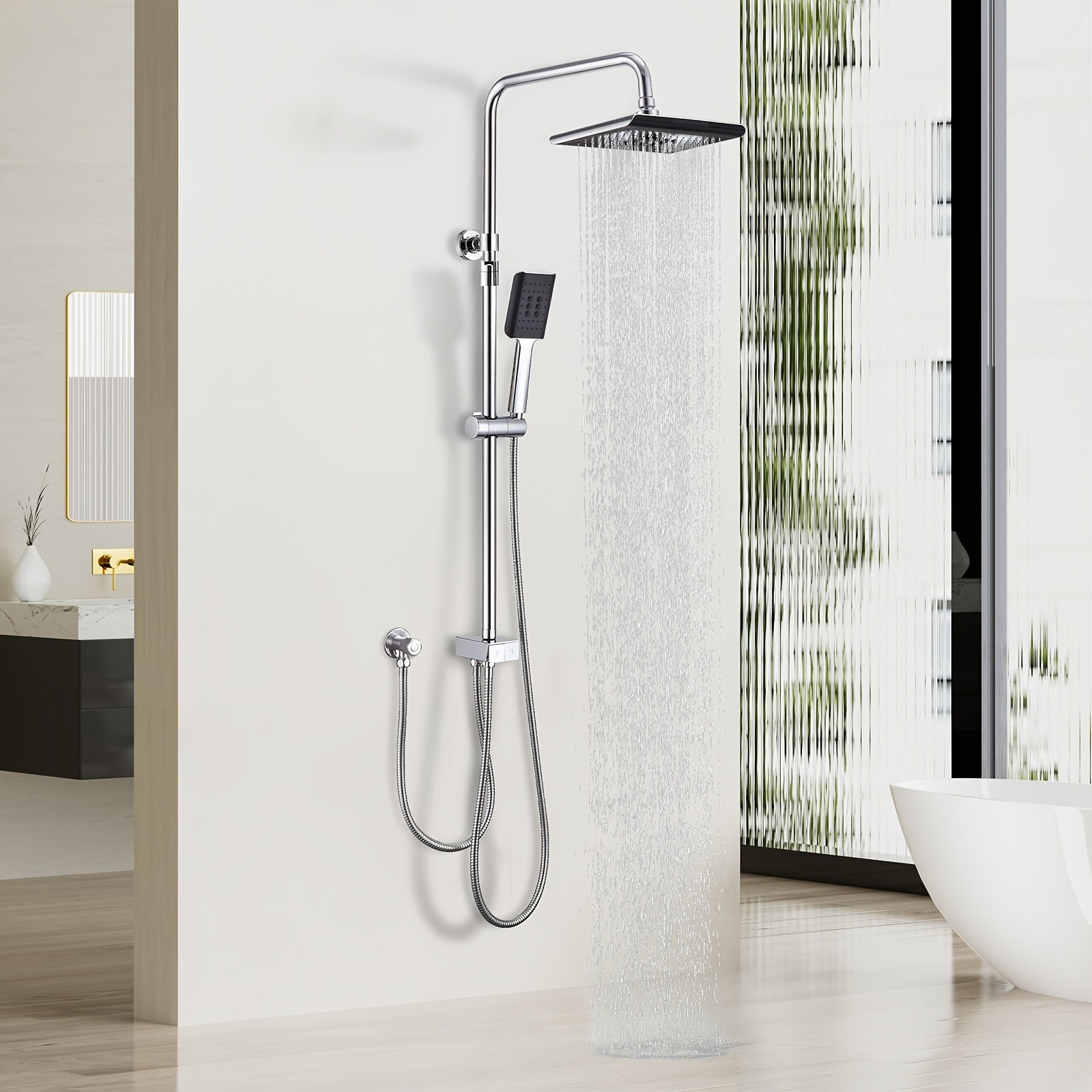 Colonne de douche à touches piano sans robinetterie, chromée — vue 4