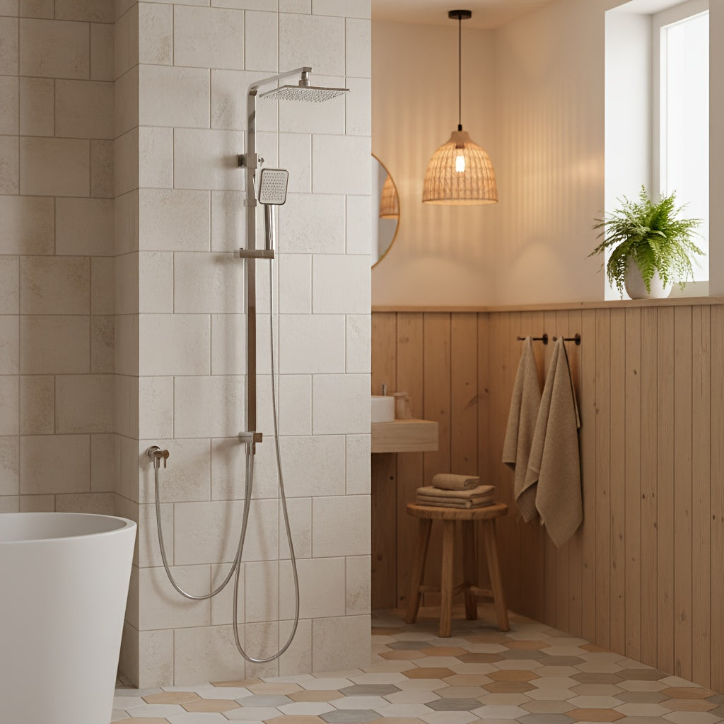 Colonne de douche chromée sans robinetterie à barre réglable de 1,20 m — vue 7