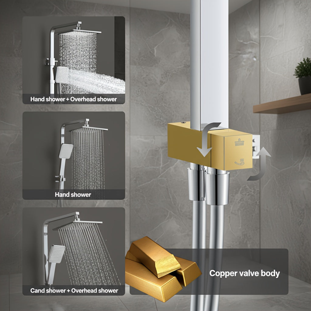 Colonne de douche chromée sans robinetterie à barre réglable de 1,20 m — vue 8