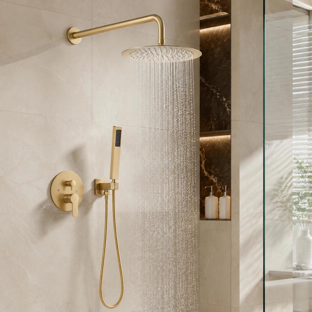 Colonne de douche encastrée dorée avec ciel de pluie rond 25 cm