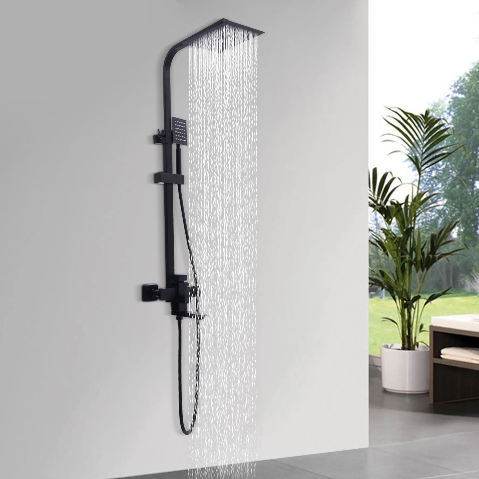Colonne de douche noire carrée avec mitigeur et ciel de pluie — vue 4