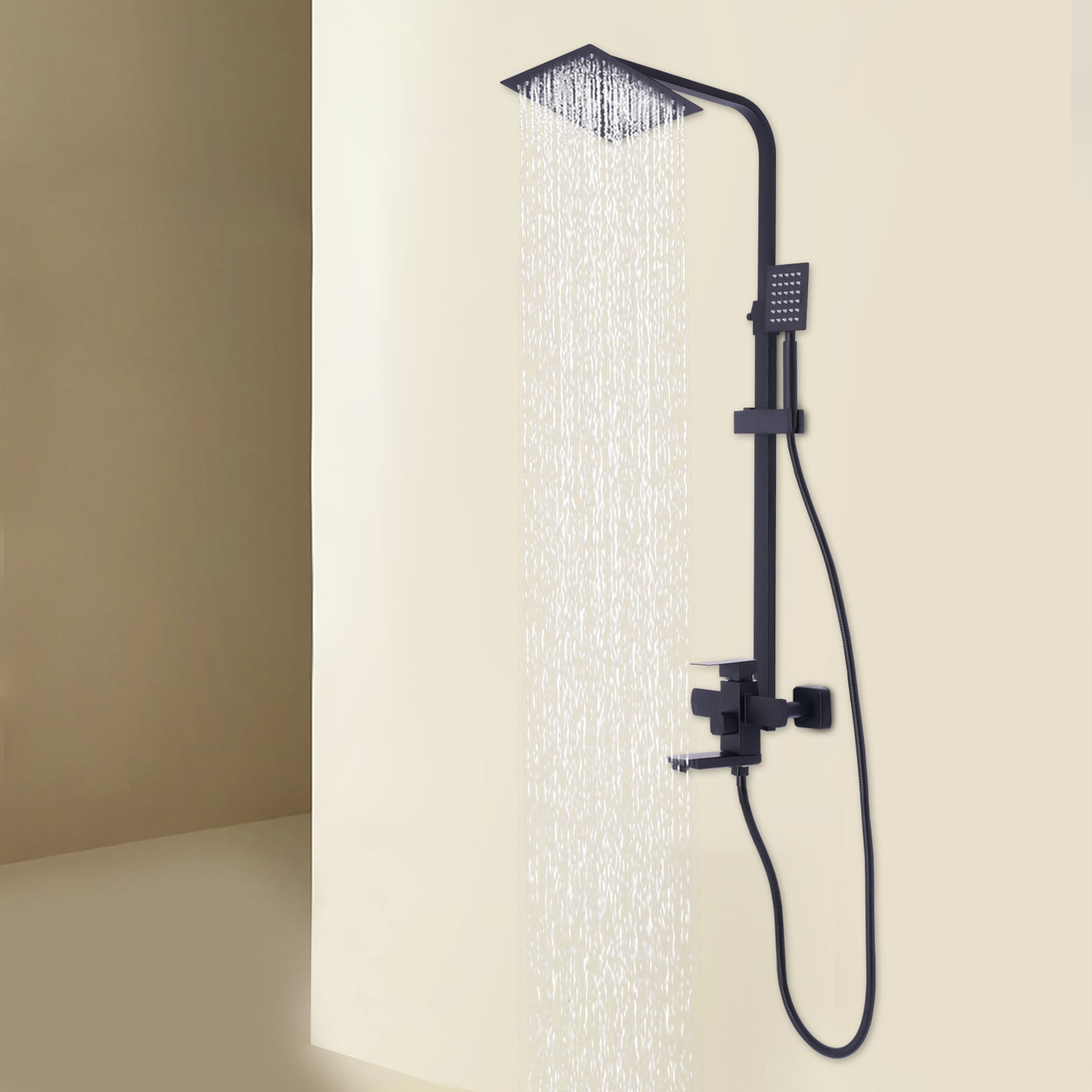 Colonne de douche noire carrée avec mitigeur et ciel de pluie — vue 5