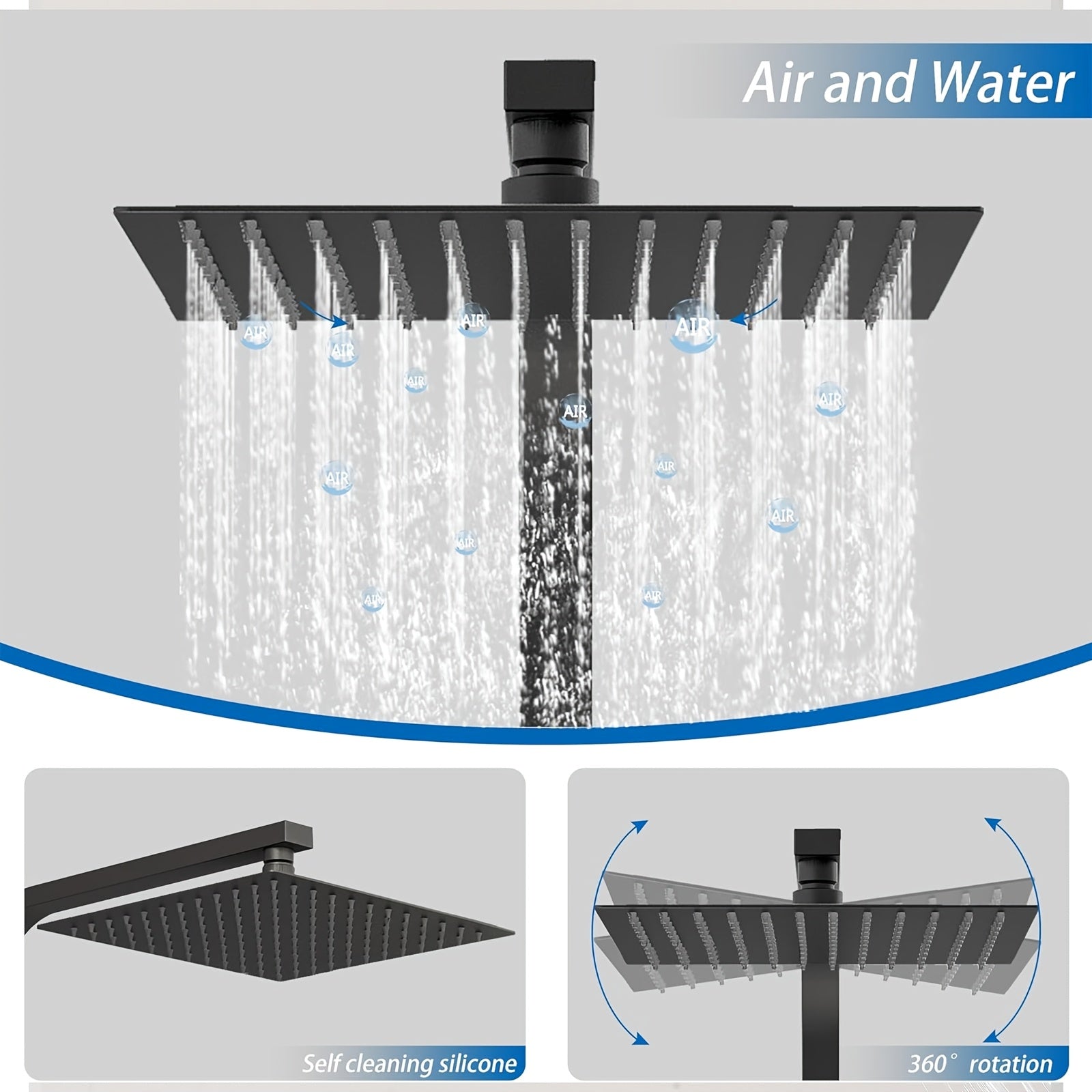 Colonne de douche noire thermostatique avec ciel de pluie 30 x 20 cm
