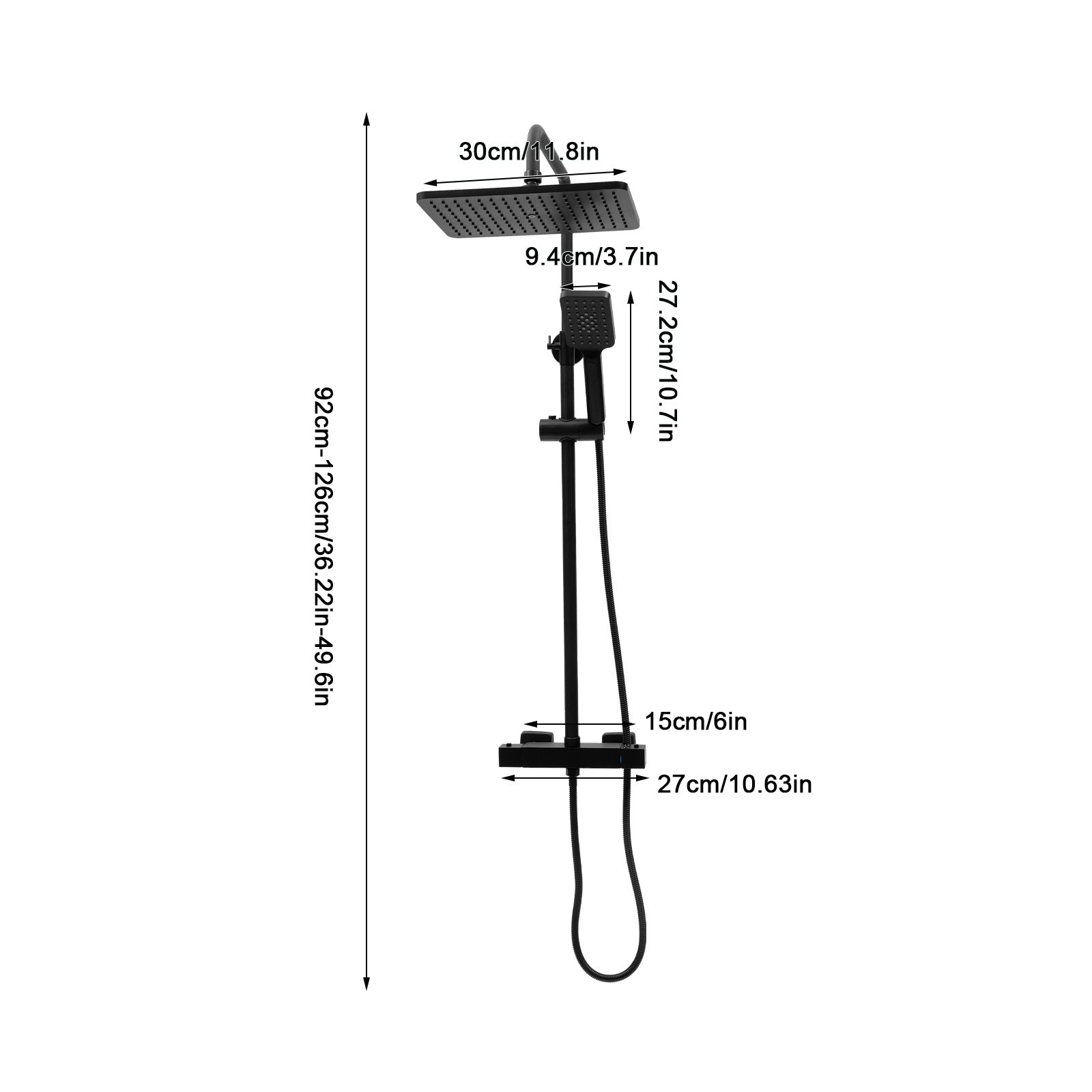 Colonne de douche noire thermostatique avec ciel de pluie carré 30 cm — vue 8
