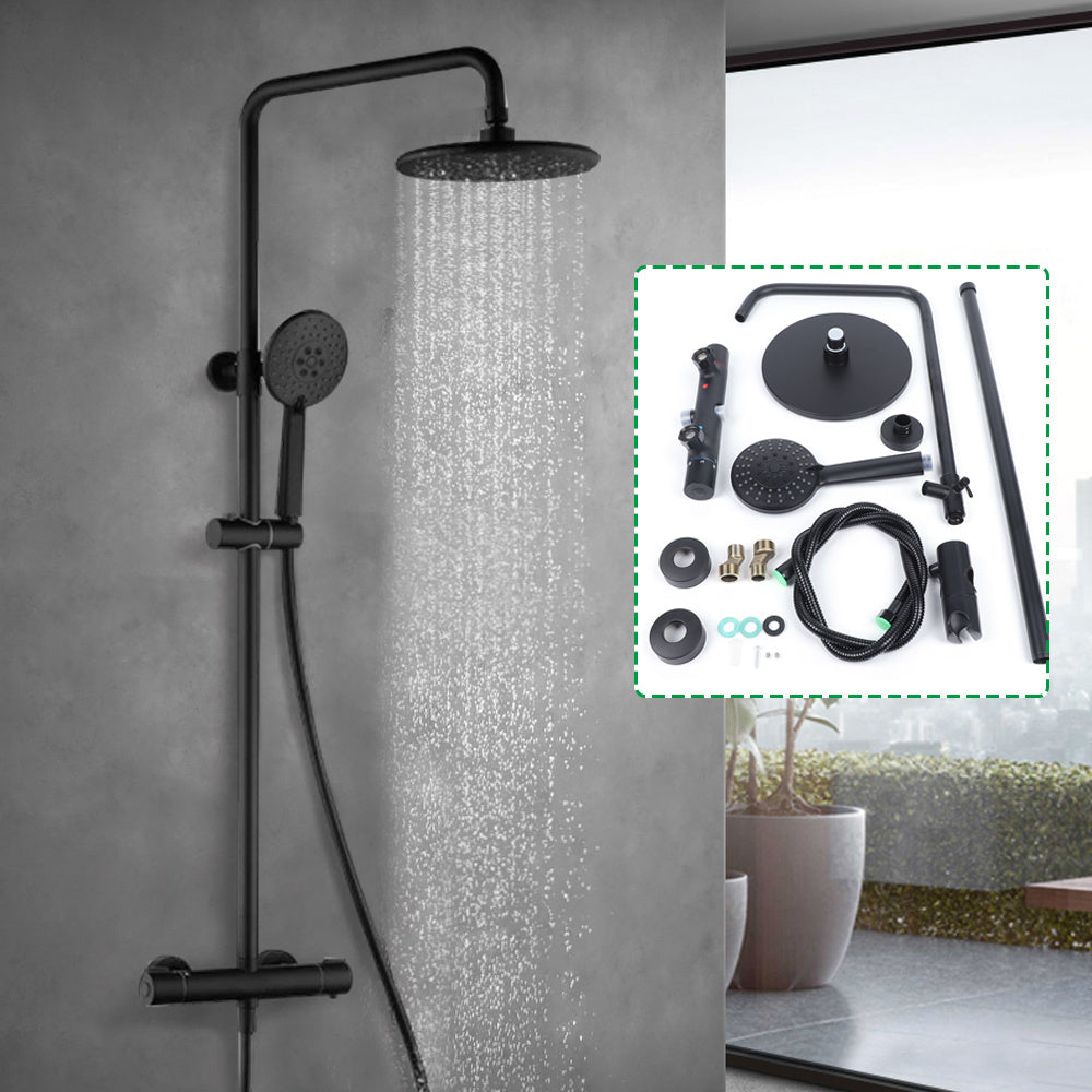 Colonne de douche noire thermostatique avec ciel de pluie rond et douchette — vue 7