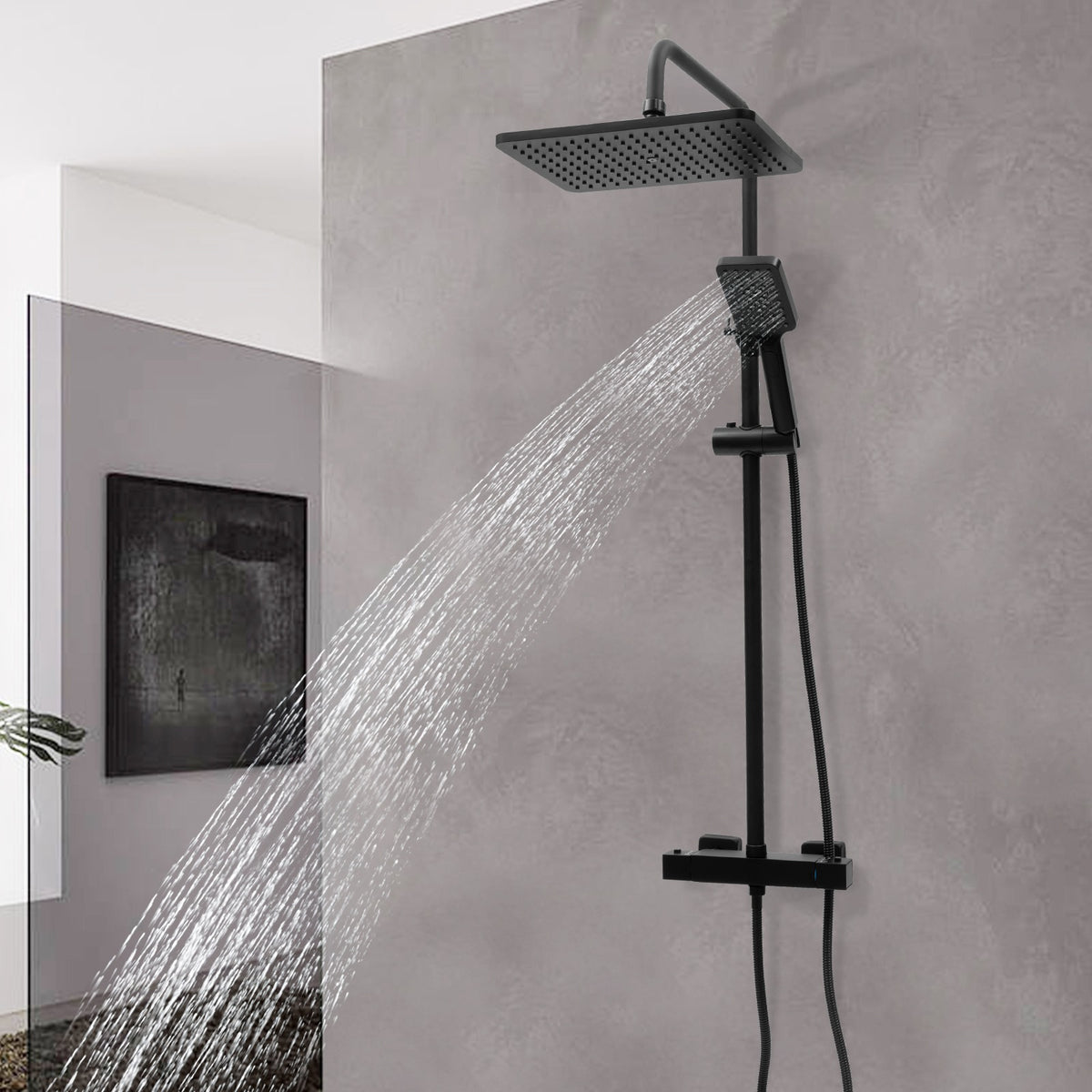 Colonne de douche noire thermostatique avec tablette de 27 cm — vue 7