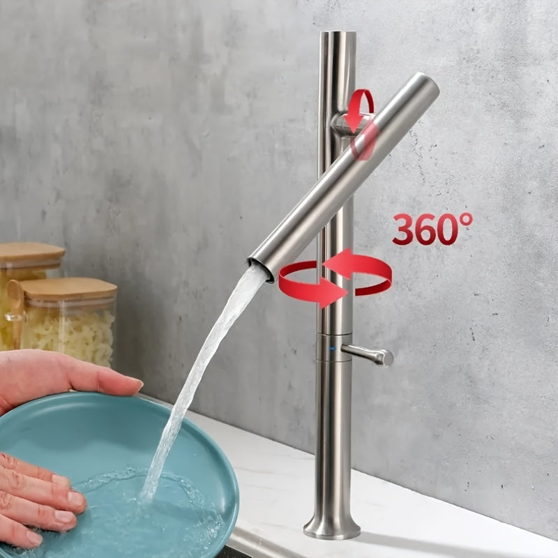 Robinet de cuisine à bec rotatif en acier inoxydable 304, raccord 3/8