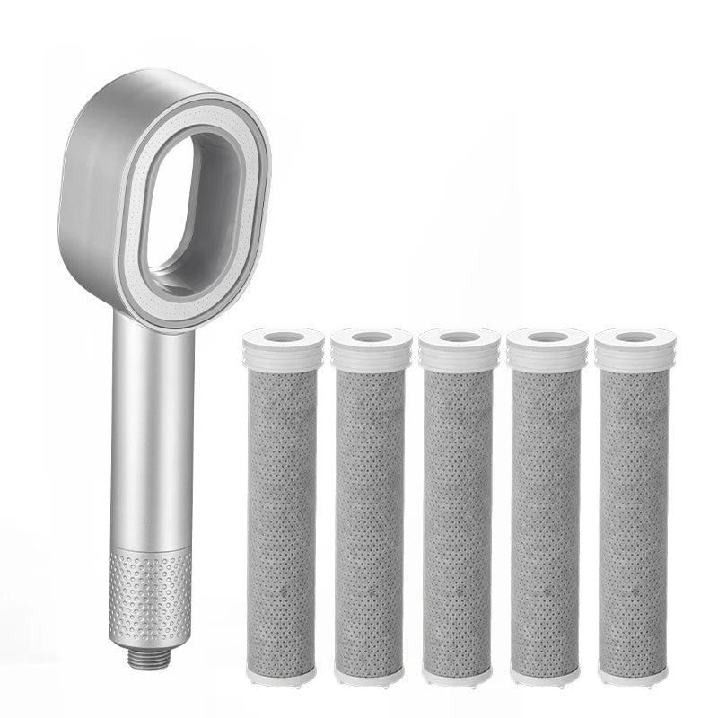Douchette annulaire filtrante avec trois cartouches de rechange — Argent, 6 cartouches