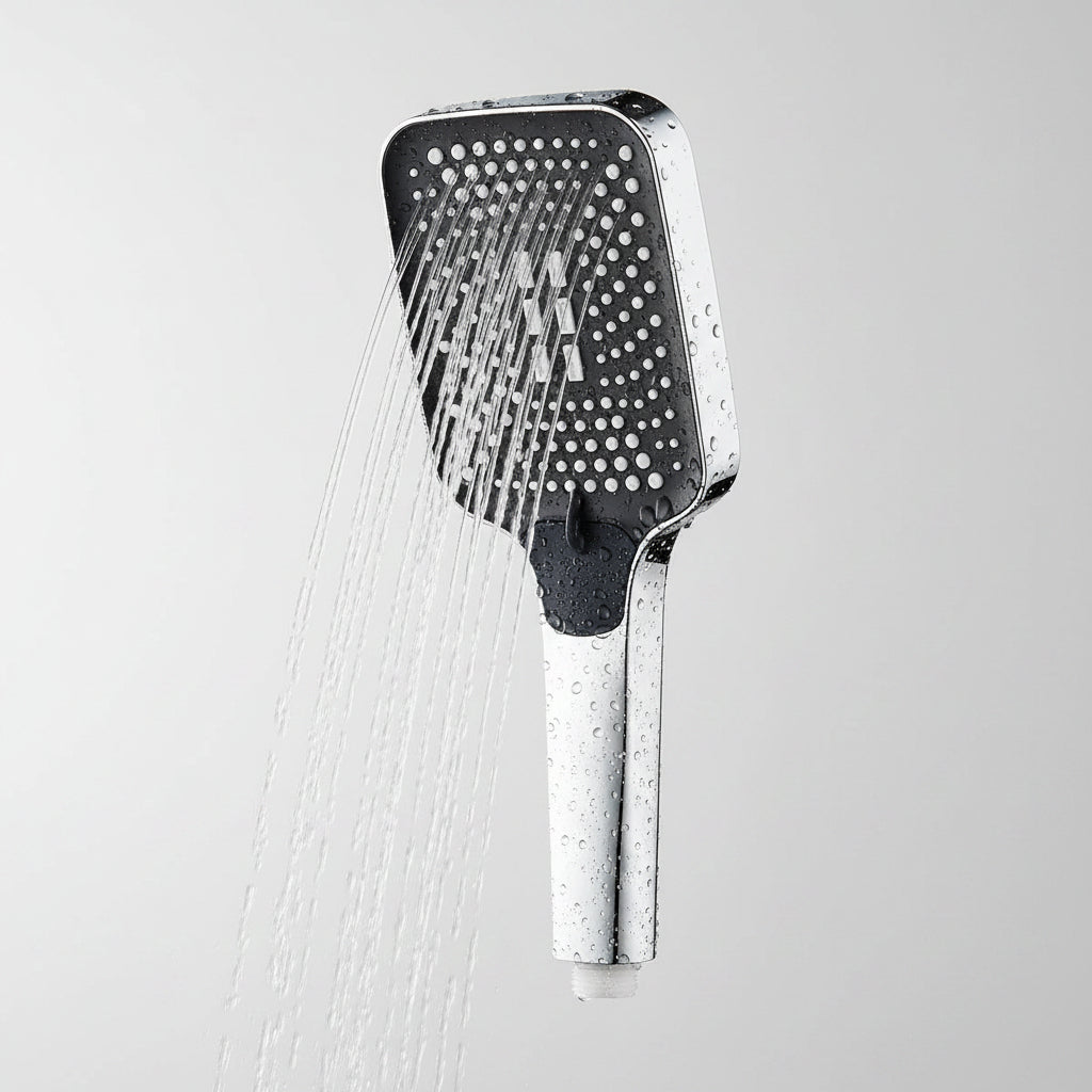 Douchette filtrante carrée avec 4 cartouches, noire ou chromée — Inox brossé