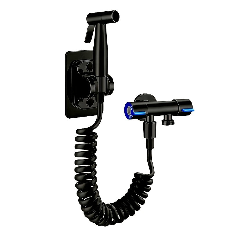 Douchette hygiénique pour WC avec flexible spiralé et support mural — Noir