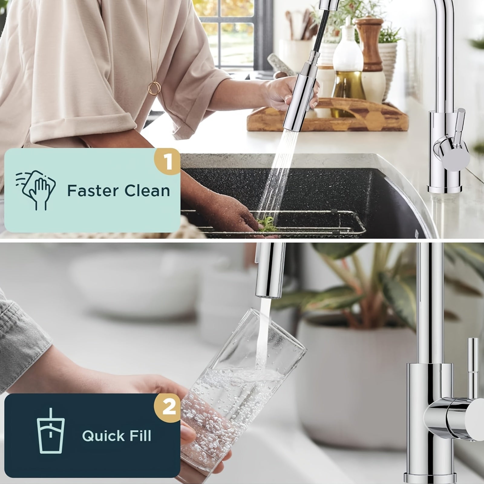 Mitigeur de cuisine à douchette extractible en acier inoxydable, acier inoxydable