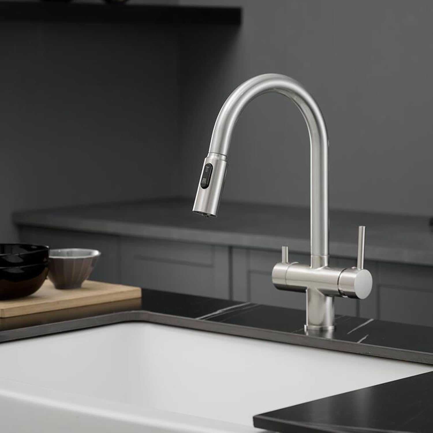 Robinet de cuisine à bec pivotant en acier inoxydable 304, raccord 1/2