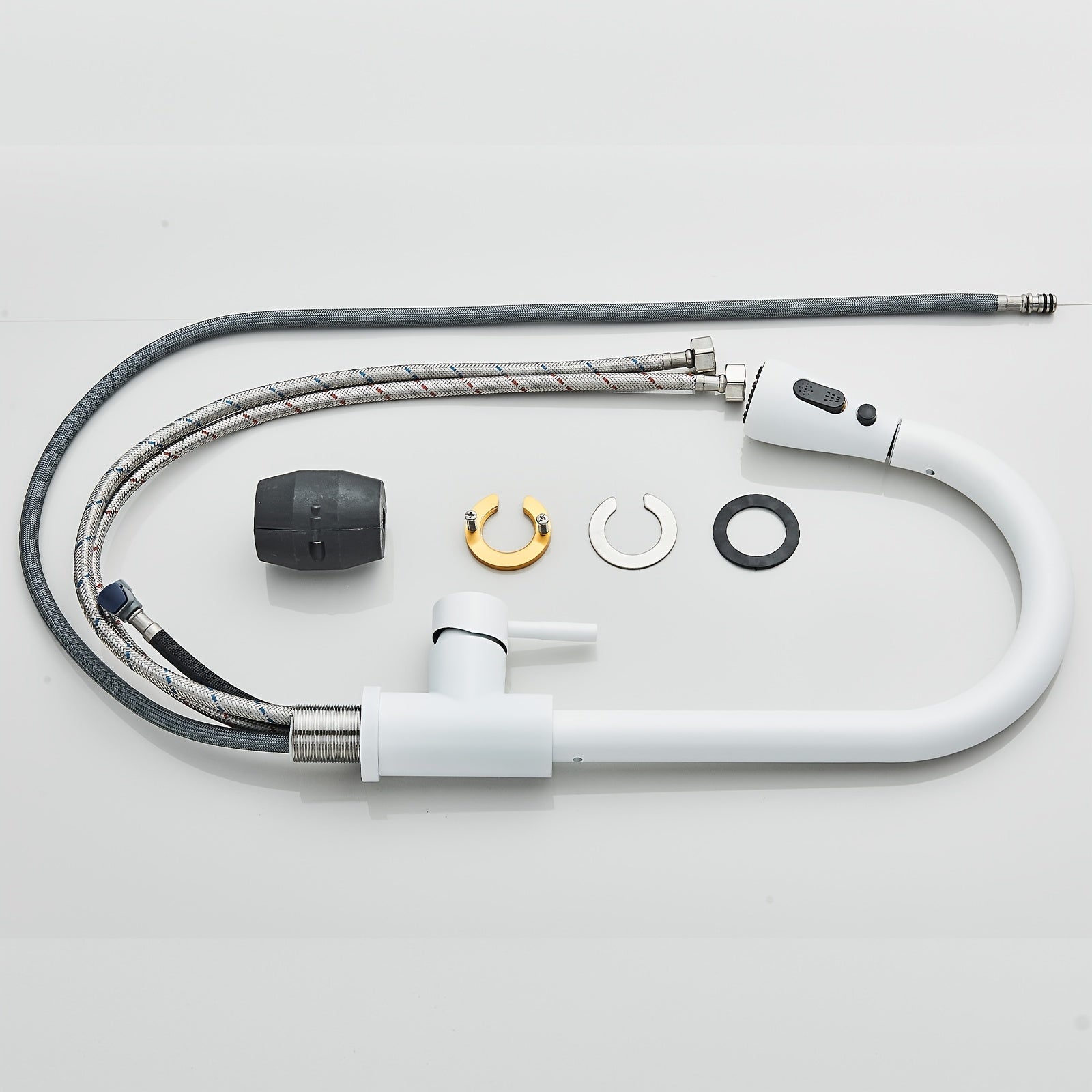 Mitigeur de cuisine à douchette extractible en acier inoxydable, raccord 3/8