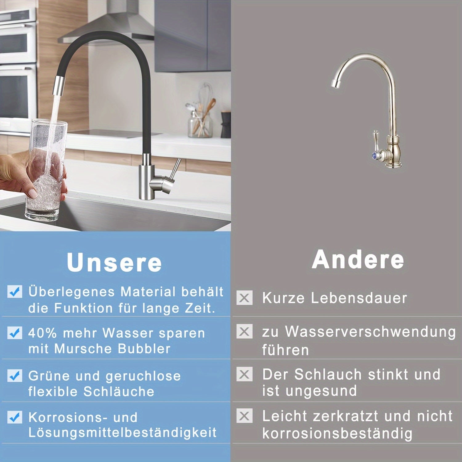 Robinet de cuisine haute pression en acier inoxydable 304, raccord 3/8