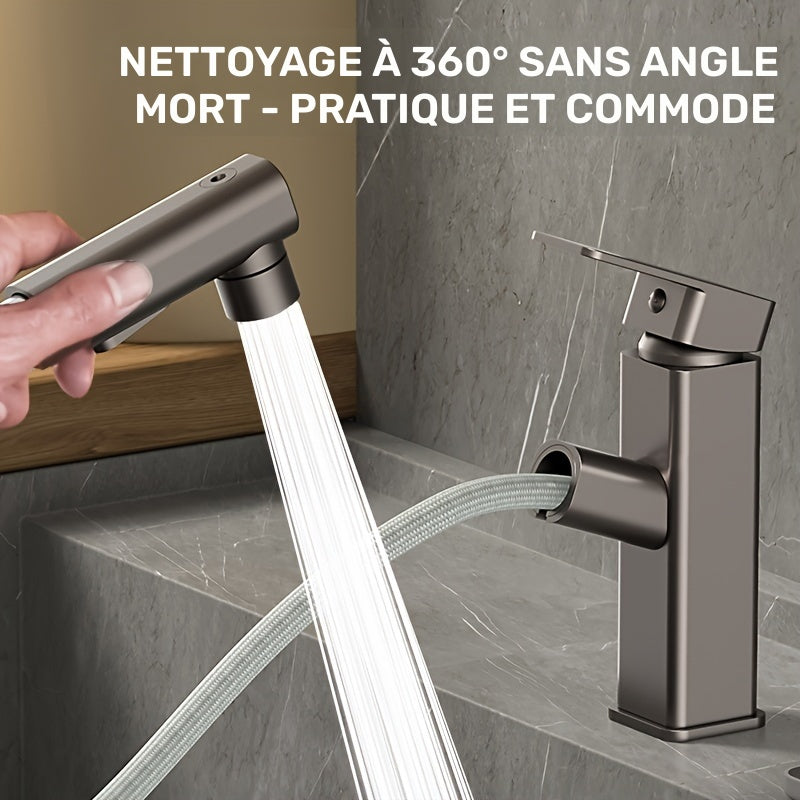 Mitigeur de lavabo carré à bec extractible et trois jets — vue 16
