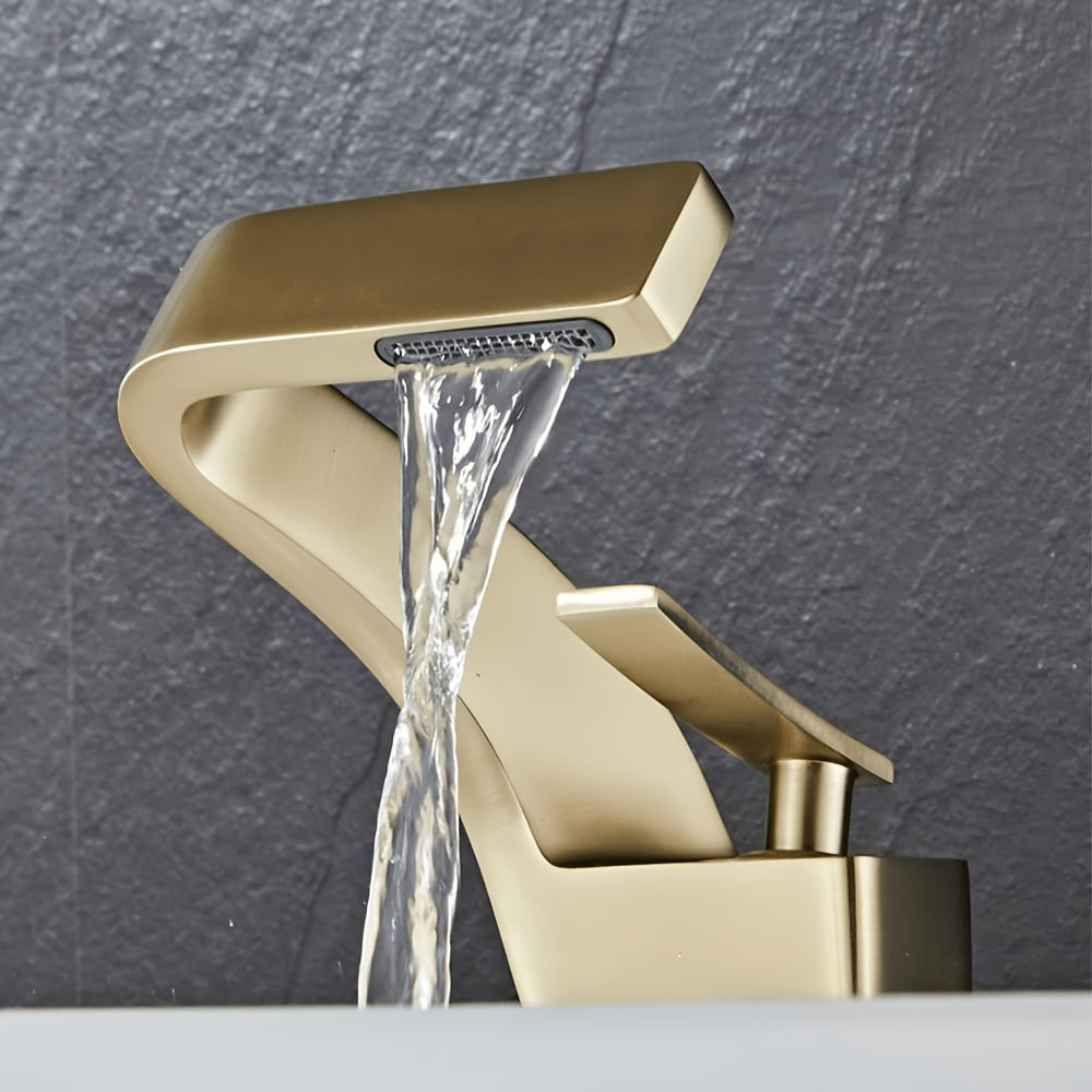Mitigeur de lavabo cascade à large bec plat — Or Brossé