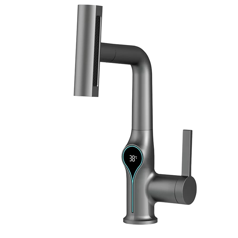Mitigeur de lavabo cascade avec affichage digital de température — Gris
