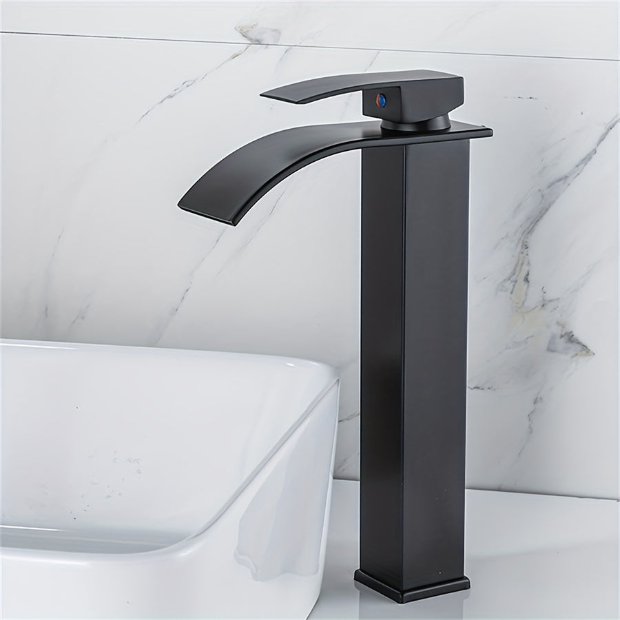 Mitigeur de lavabo cascade carré au bec incurvé — Haut — noir