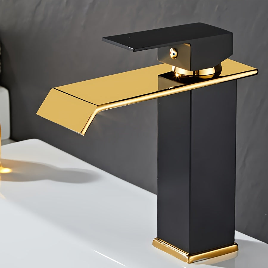 Mitigeur de lavabo cascade carré, noir, noir et or ou blanc et or — Noir et or