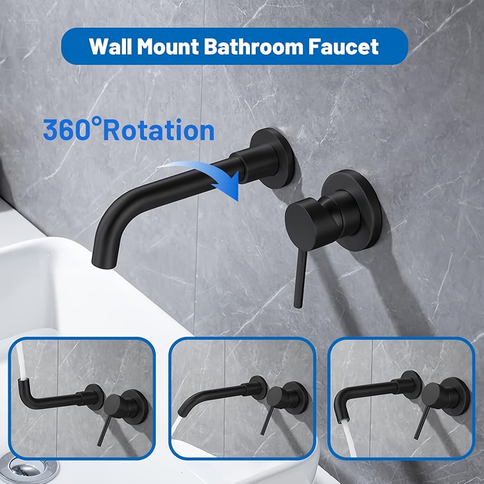 Mitigeur de lavabo mural noir au bec fin encastré — vue 6