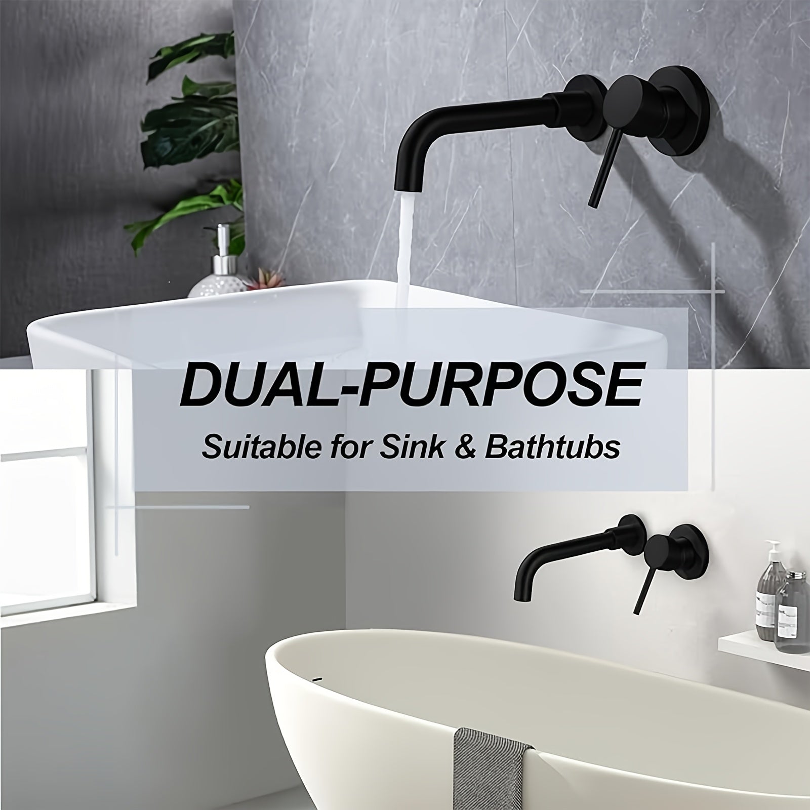 Mitigeur de lavabo mural noir au bec fin encastré — vue 7
