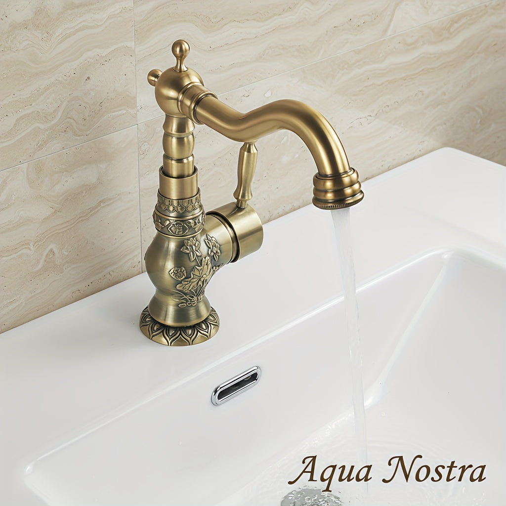 Mitigeur de lavabo rétro en laiton vieilli ciselé — vue 10