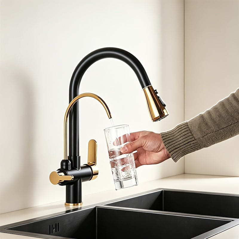 Robinet de cuisine 2 en 1 noir avec douchette extractible, chrome ou or — vue 8