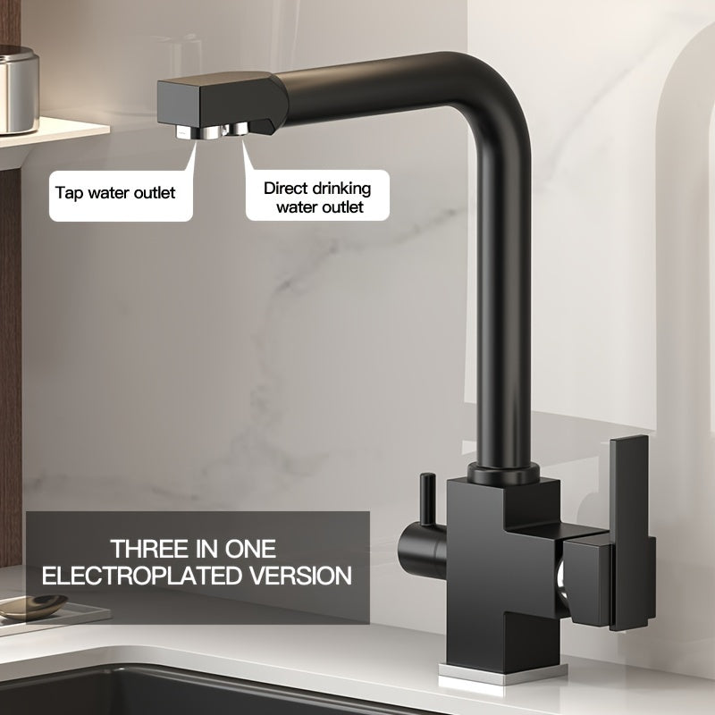 Robinet de cuisine 3 en 1 avec sortie d'eau potable directe — Noir
