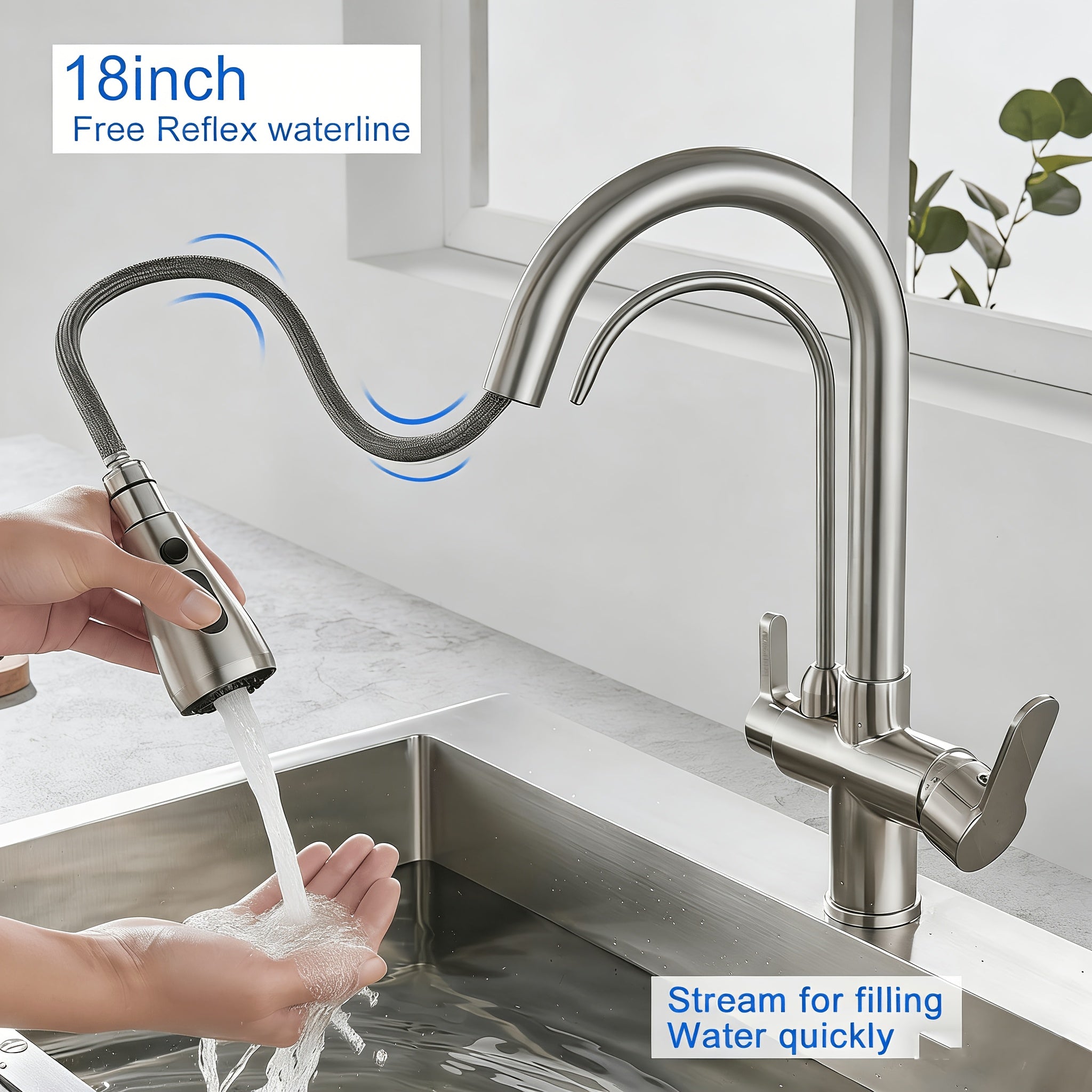 Robinet de cuisine 3 voies avec douchette extractible et sortie filtrée — vue 10