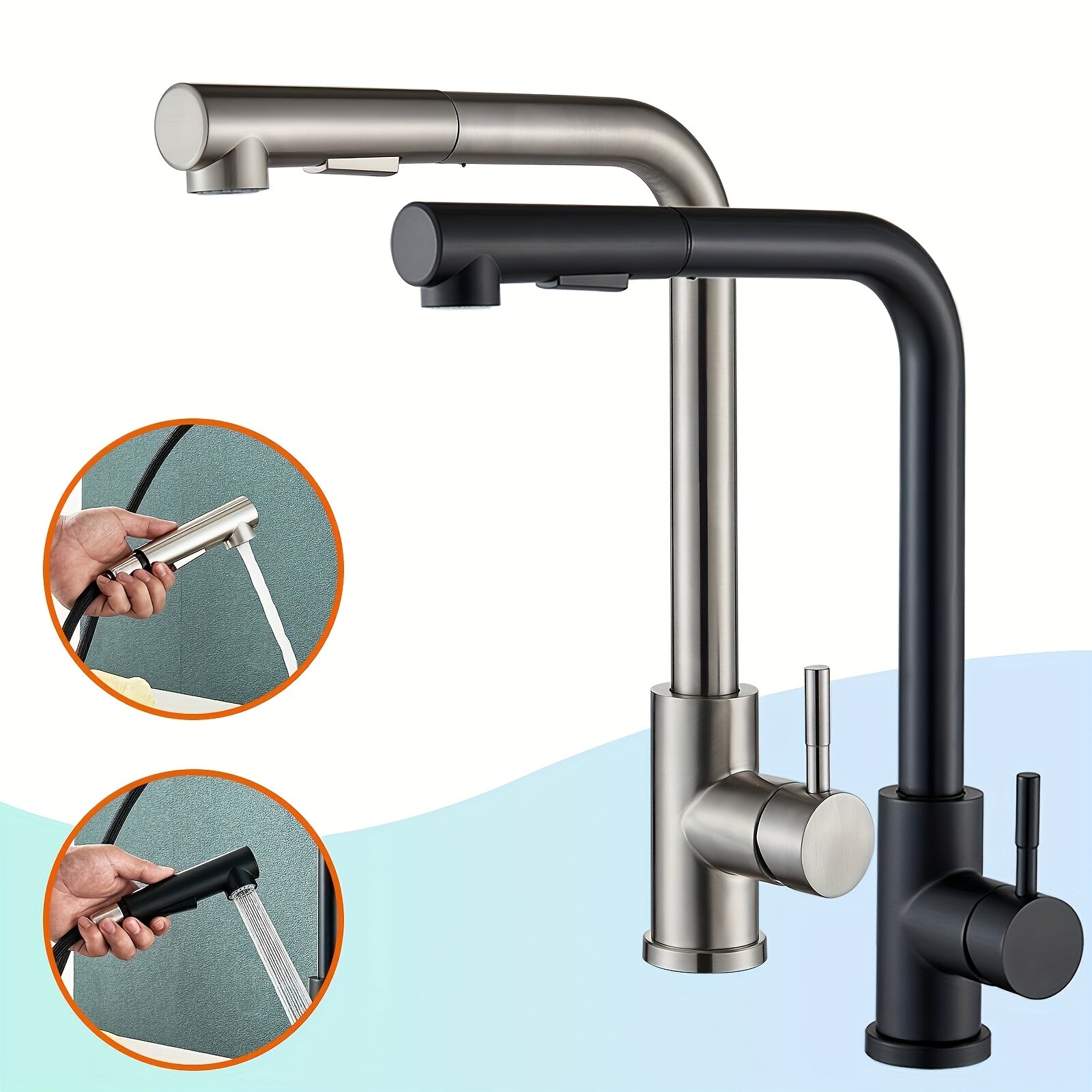 Robinet de cuisine à bec équerre et douchette à gâchette, noir ou inox — vue 4