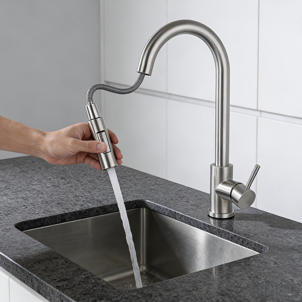Robinet de cuisine à douchette extractible et rotation 360° — Inox brossé