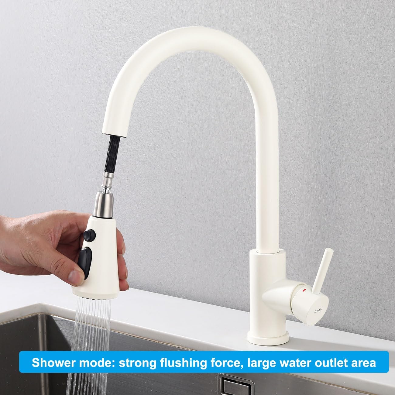 Robinet de cuisine blanc avec douchette extractible et deux jets — vue 4