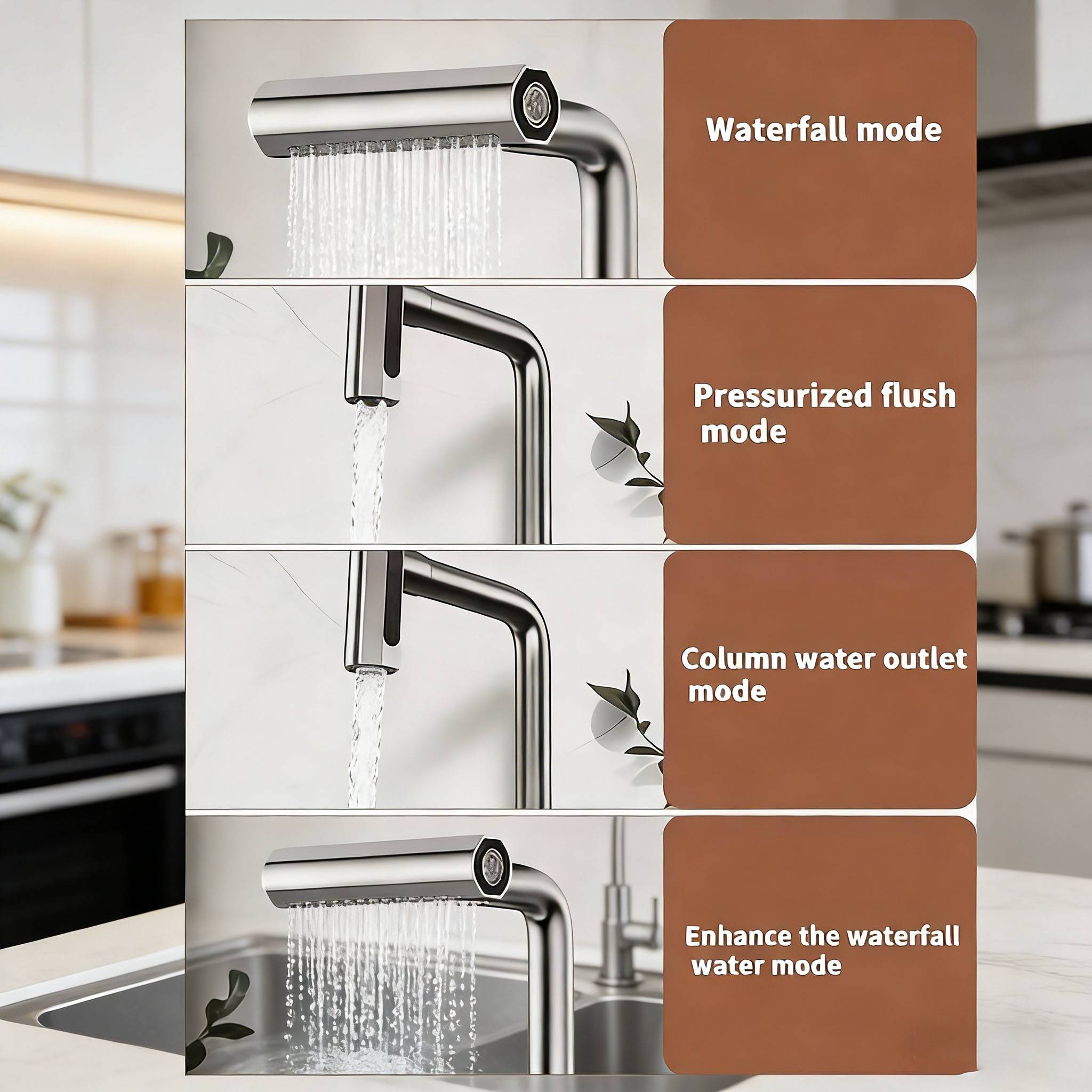 Robinet de cuisine cascade à plusieurs jets et rotation 90° — vue 11